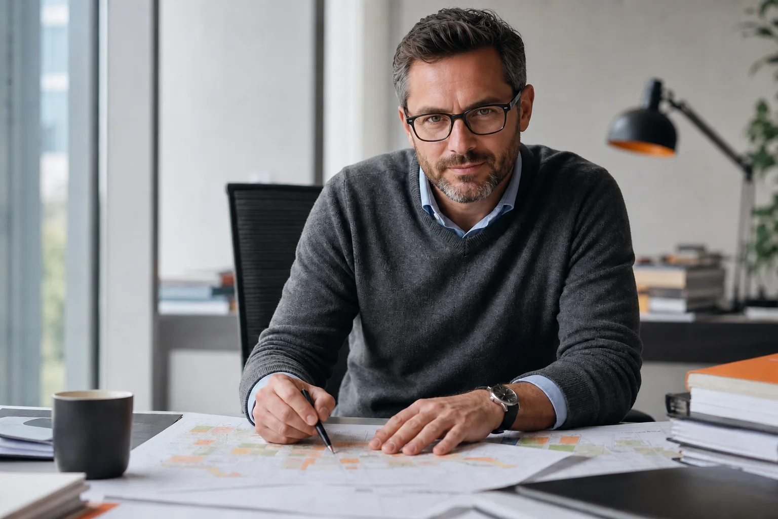 Tax researcher reviewing jurisdiction maps and reference material